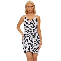 Leopard Print Black And White Wrap Tie Front Dress