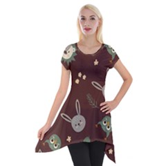 Rabbits, Owls And Cute Little Porcupines  Short Sleeve Side Drop Tunic by ConteMonfrey