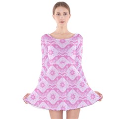 Illustration Background Pink Flower Abstract Pattern Long Sleeve Velvet Skater Dress by danenraven