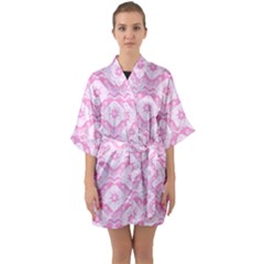 Illustration Background Pink Flower Abstract Pattern Half Sleeve Satin Kimono 