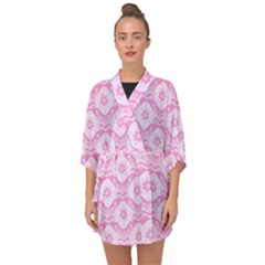 Illustration Background Pink Flower Abstract Pattern Half Sleeve Chiffon Kimono by danenraven