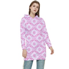 Illustration Background Pink Flower Abstract Pattern Women s Long Oversized Pullover Hoodie