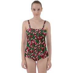 Christmas Wrapping Paper Abstract Twist Front Tankini Set