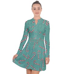 Christmas Candy Cane Background Long Sleeve Panel Dress by danenraven
