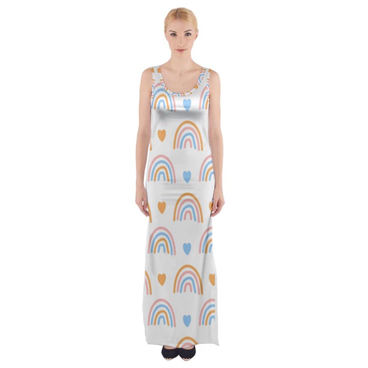 Rainbow Pattern Thigh Split Maxi Dress