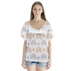 Rainbow Pattern V-neck Flutter Sleeve Top by ConteMonfrey