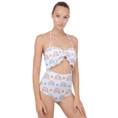 Rainbow Pattern Scallop Top Cut Out Swimsuit