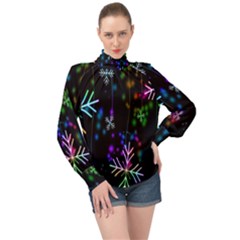 Snowflakes Lights High Neck Long Sleeve Chiffon Top by artworkshop
