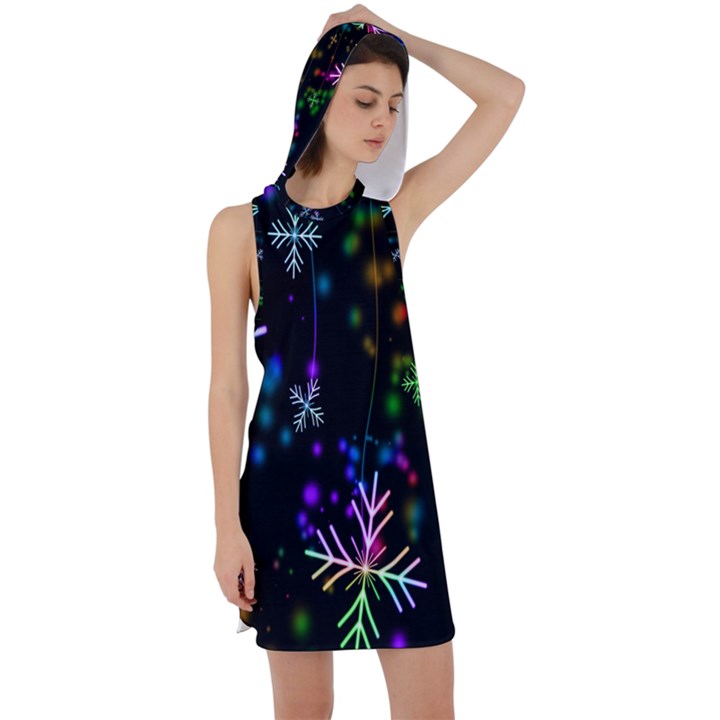 Snowflakes Lights Racer Back Hoodie Dress