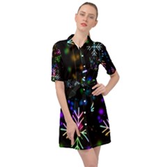 Snowflakes Lights Belted Shirt Dress by artworkshop