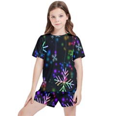 Snowflakes Lights Kids  Tee And Sports Shorts Set by artworkshop