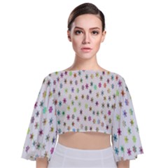 Snow Winter Ice Cold Tie Back Butterfly Sleeve Chiffon Top by artworkshop