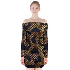 Metallic Snake Skin Pattern Long Sleeve Off Shoulder Dress by BangZart