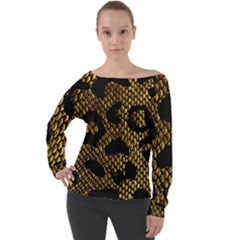 Metallic Snake Skin Pattern Off Shoulder Long Sleeve Velour Top