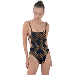 Metallic Snake Skin Pattern Tie Strap One Piece Swimsuit