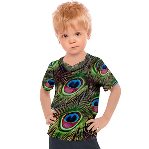 Peacock Feathers Color Plumage Kids  Sports Tee by Celenk
