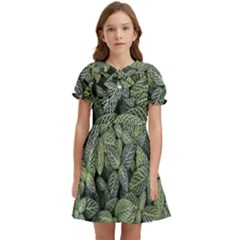 Leaves Foliage Botany Plant Kids  Bow Tie Puff Sleeve Dress by Ravend