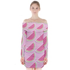 Pink Melon Wayermelon Pattern Food Fruit Melon Long Sleeve Off Shoulder Dress