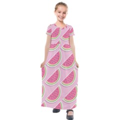 Pink Melon Wayermelon Pattern Food Fruit Melon Kids  Short Sleeve Maxi Dress