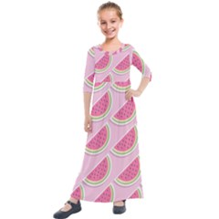 Pink Melon Wayermelon Pattern Food Fruit Melon Kids  Quarter Sleeve Maxi Dress