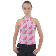 Pink Melon Wayermelon Pattern Food Fruit Melon Cross Neck Velour Top