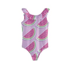 Pink Melon Wayermelon Pattern Food Fruit Melon Kids  Frill Swimsuit