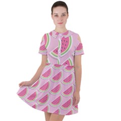 Pink Melon Wayermelon Pattern Food Fruit Melon Short Sleeve Shoulder Cut Out Dress 