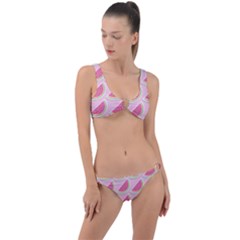 Pink Melon Wayermelon Pattern Food Fruit Melon Ring Detail Crop Bikini Set