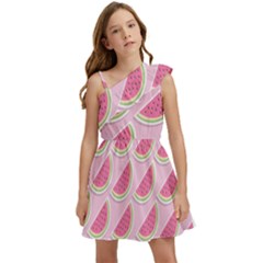 Pink Melon Wayermelon Pattern Food Fruit Melon Kids  One Shoulder Party Dress