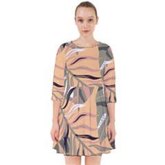 Leaves Monstera Picture Print Pattern Smock Dress by Ravend