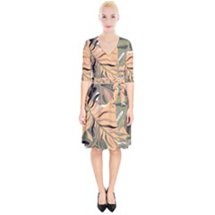 Leaves Monstera Picture Print Pattern Wrap Up Cocktail Dress