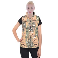 Leaves Monstera Picture Print Pattern Women s Button Up Vest by Ravend