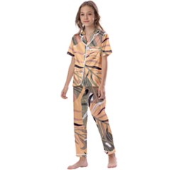 Leaves Monstera Picture Print Pattern Kids  Satin Short Sleeve Pajamas Set