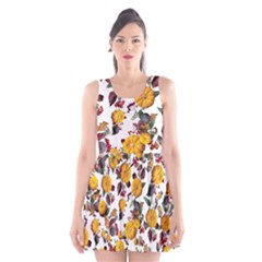 Pumpkin Fruit Flower Pattern Scoop Neck Skater Dress