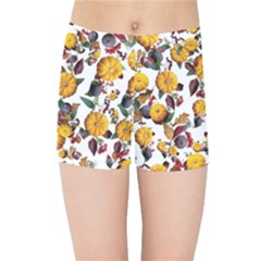 Pumpkin Fruit Flower Pattern Kids  Sports Shorts by Ravend