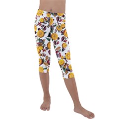 Pumpkin Fruit Flower Pattern Kids  Lightweight Velour Capri Leggings  by Ravend