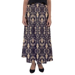 Vintage Batik Art Architecture Pattern Flared Maxi Skirt