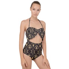 Vintage Batik Art Architecture Pattern Scallop Top Cut Out Swimsuit