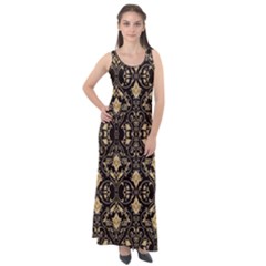 Vintage Batik Art Architecture Pattern Sleeveless Velour Maxi Dress