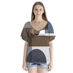 Background Wallpaper Abstract V-neck Flutter Sleeve Top