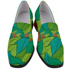 Leaves Pattern Autumn Background Women s Chunky Heel Loafers