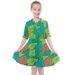 Leaves Pattern Autumn Background Kids  All Frills Chiffon Dress by Ravend