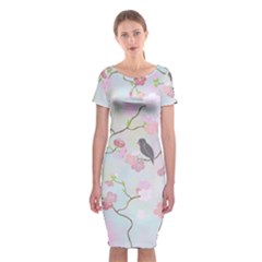 Bird Blossom Seamless Pattern Classic Short Sleeve Midi Dress