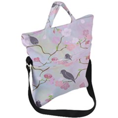 Bird Blossom Seamless Pattern Fold Over Handle Tote Bag by Ravend