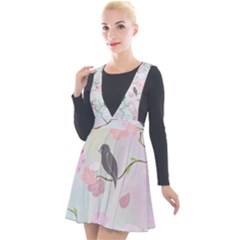 Bird Blossom Seamless Pattern Plunge Pinafore Velour Dress