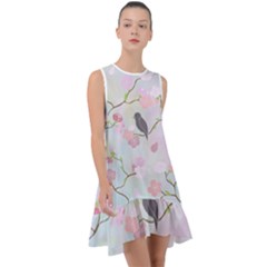 Bird Blossom Seamless Pattern Frill Swing Dress