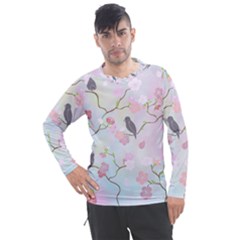 Bird Blossom Seamless Pattern Men s Pique Long Sleeve Tee