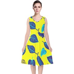 Sheets Pattern Picture Detail V-neck Midi Sleeveless Dress  by Ravend