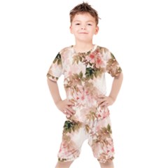 Flower Plant Vintage Retro Kids  Tee And Shorts Set by Ravend