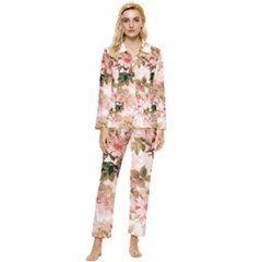 Flower Plant Vintage Retro Womens  Long Sleeve Velvet Pocket Pajamas Set